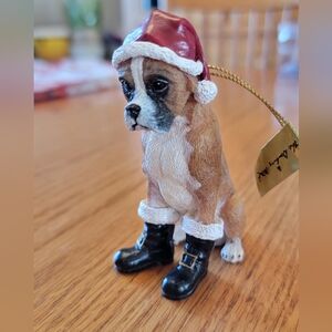 Danbury Mint BOXER Buddies Christmas Ornament "SANTA'S BEST FRIEND" Dog In Boots